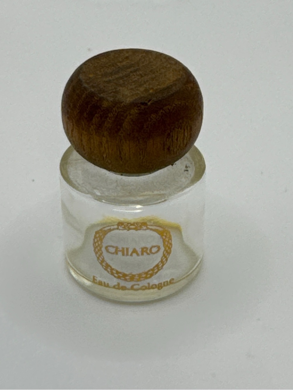 Vintage Chiaro Eau de Cologne Mini Glass Bottle with Wooden Cap Vanity Decor